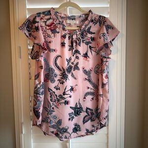 LOFT Pink and Blue Floral Blouse Size M